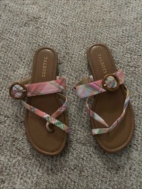 Talbots Pastel Plaid Buckle Slide Sandals